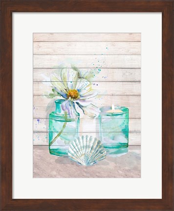 Framed Fresh Flowers and Shells I Print