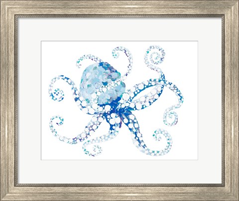 Framed Azul Dotted Octopus I Print