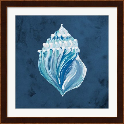 Framed Azul Dotted Seashell on Navy II Print