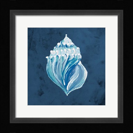 Framed Azul Dotted Seashell on Navy II Print
