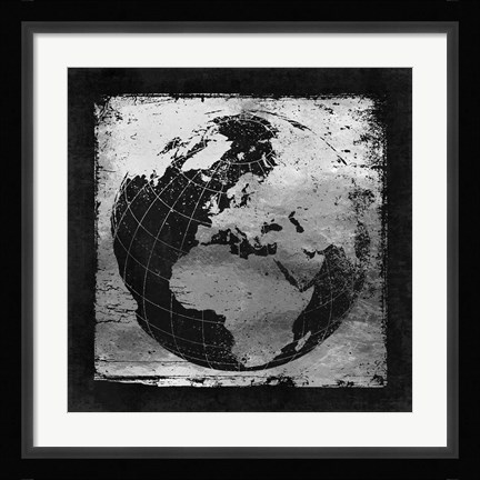 Framed Silver Vintage Earth With Grid Lines Print
