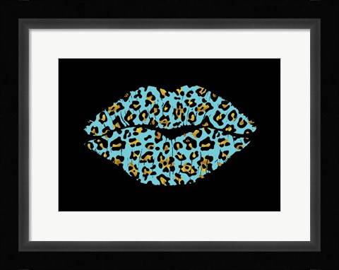 Framed Aqua Leopard Lips Print