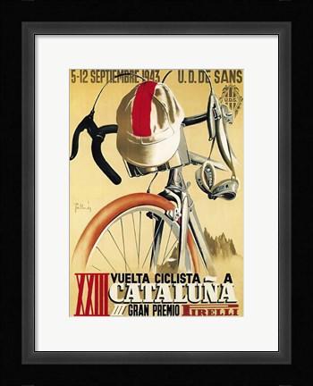 Framed Cataluna Cyclist Gran Premio Race 1943 Print