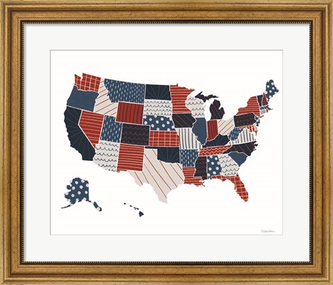 Framed Patchwork USA Map Print