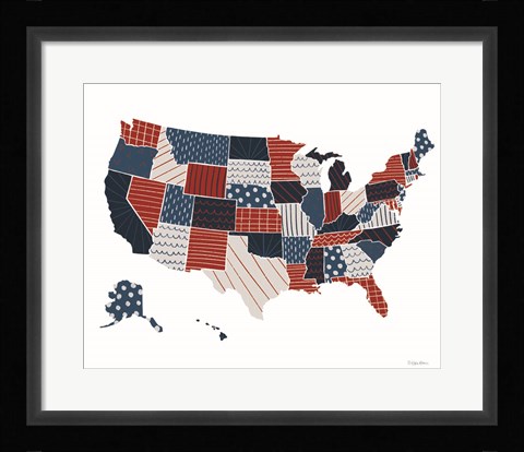 Framed Patchwork USA Map Print