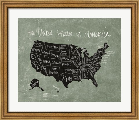 Framed Chalk USA Map Print