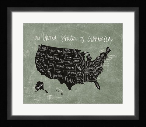 Framed Chalk USA Map Print