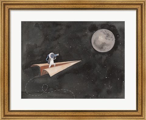 Framed Paper Airplane to the Moon Print