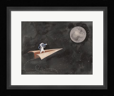 Framed Paper Airplane to the Moon Print