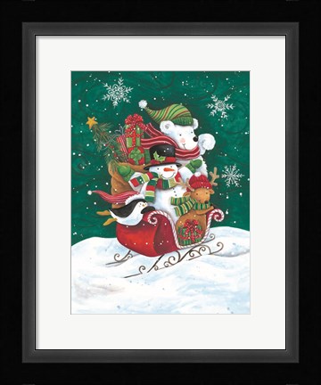 Framed Christmas Friends Sleigh Print