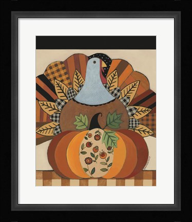 Framed Turkey and Patterned Pumpkin Print