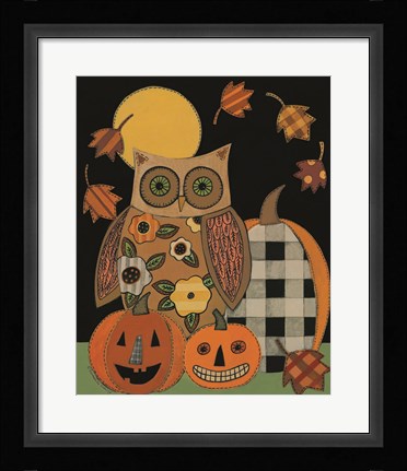 Framed Floral Owl and Pumpkins Print