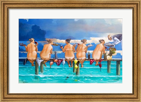 Framed Wine On The Jetty Print