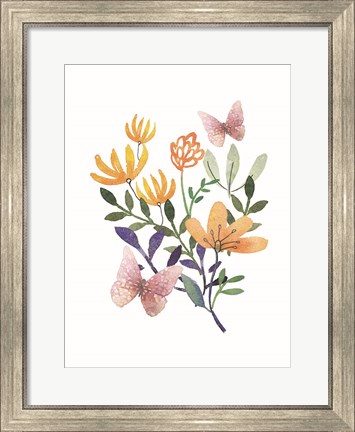 Framed Butterflies and Flowers Print