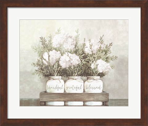 Framed White Flower Jars Print