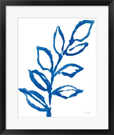 Framed Leafy Blue I Print