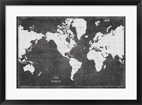 Framed Blueprint World Map Print
