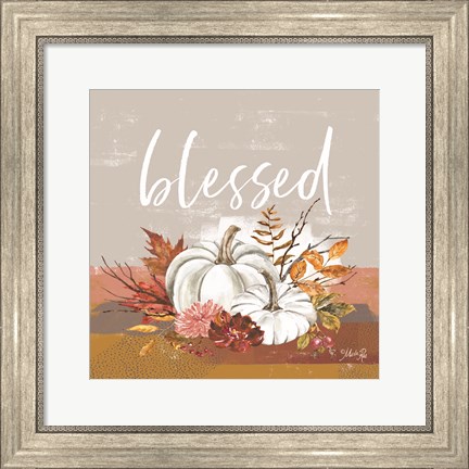 Framed Blessed Pumpkin and Fall Flowers Print