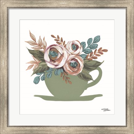 Framed Floral Coffee Cup Print
