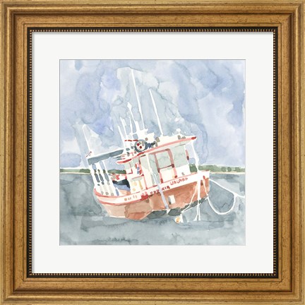 Framed Bright Fishing Boat I Print