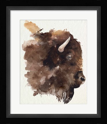 Framed Watercolor Bison Profile I Print
