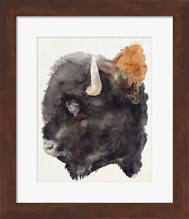 Framed Watercolor Bison Profile II Print