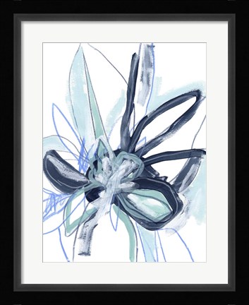 Framed Blue Floral Burst I Print