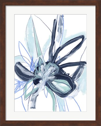 Framed Blue Floral Burst I Print