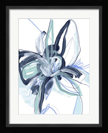 Framed Blue Floral Burst II Print