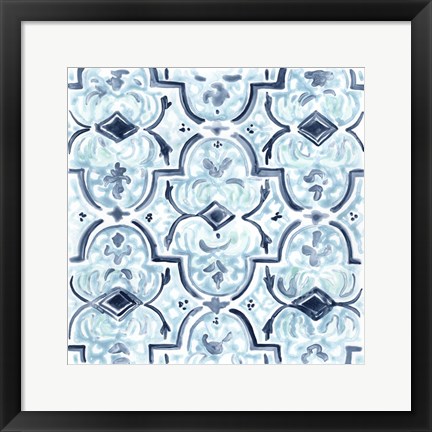 Framed Azure Mosaic Tile II Print