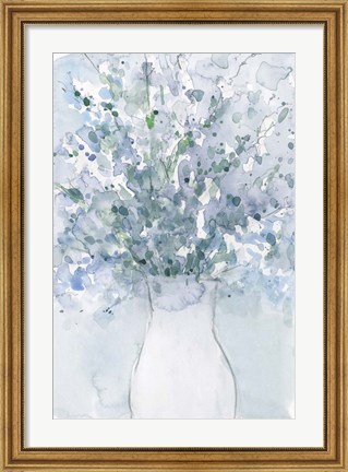 Framed Powder Blue Arrangement in Vase I Print