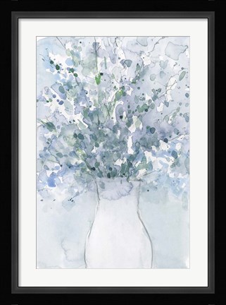 Framed Powder Blue Arrangement in Vase I Print