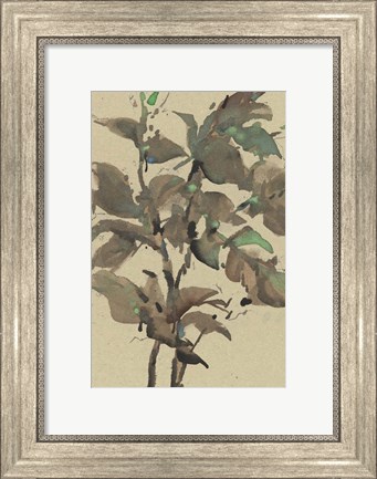 Framed Leaves on Taupe I Print