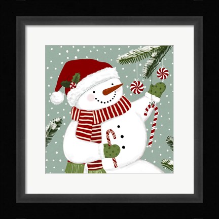 Framed Peppermint Snowman I Print