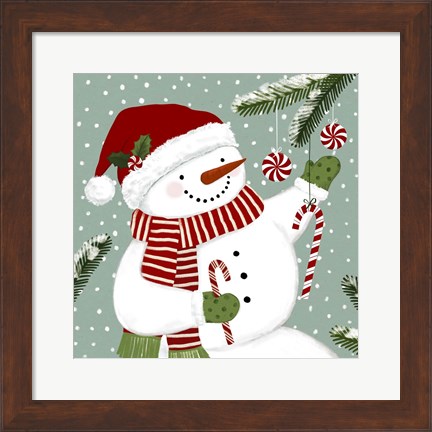 Framed Peppermint Snowman I Print