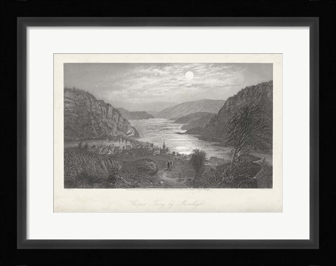 Framed Harper's Ferry by Moonlight Print