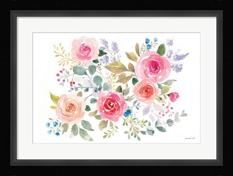Framed Lush Roses II Horizontal Print