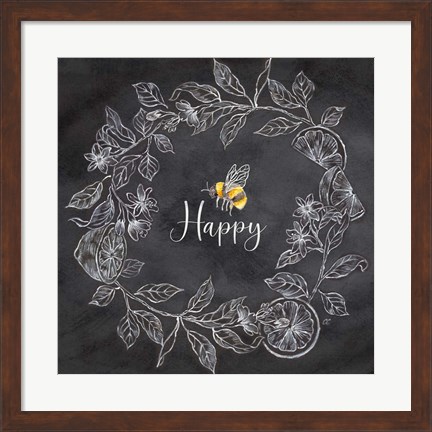 Framed Bee Sentiment Wreath Black I-Happy Print