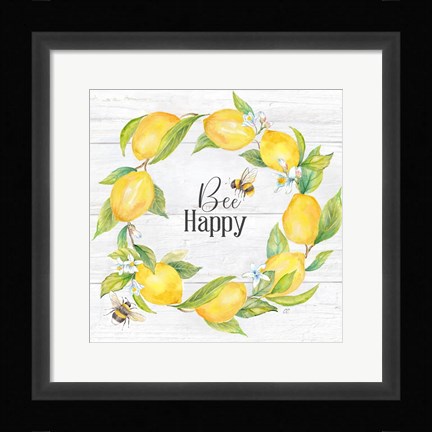 Framed Lemons &amp; Bees Sentiment woodgrain II Print