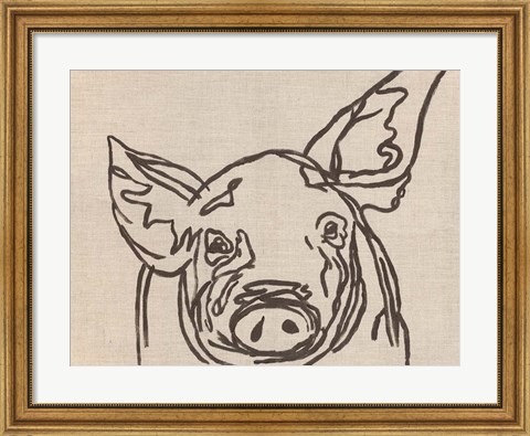 Framed Farm Sketch Pig Print