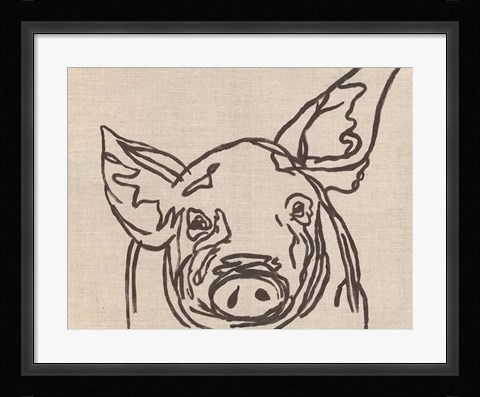 Framed Farm Sketch Pig Print