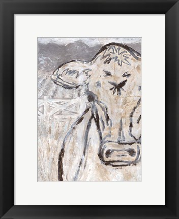 Framed Farm Sketch Cow Print