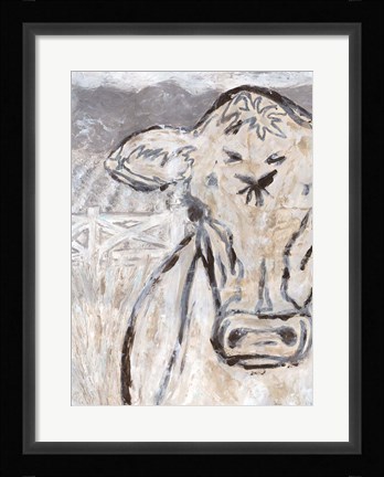 Framed Farm Sketch Cow Print