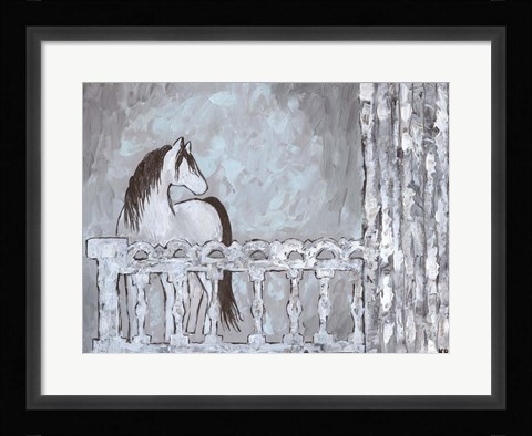 Framed Farm Sketch Horse stable Print