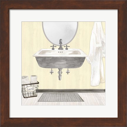 Framed Farmhouse Bath II Gray &amp; Yellow 2-Sink Print