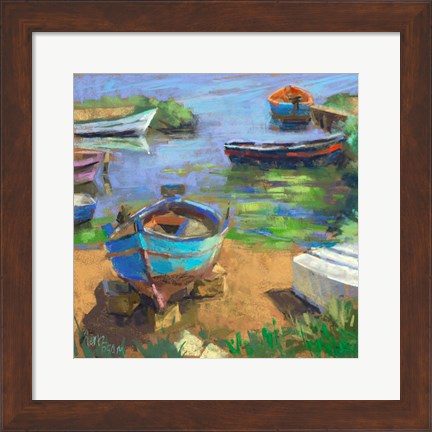 Framed Fishing Boats in Marsala Print
