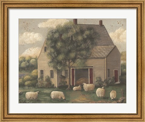 Framed Sheep and House Print
