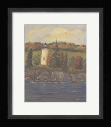 Framed Lighthouse in Autumn Print