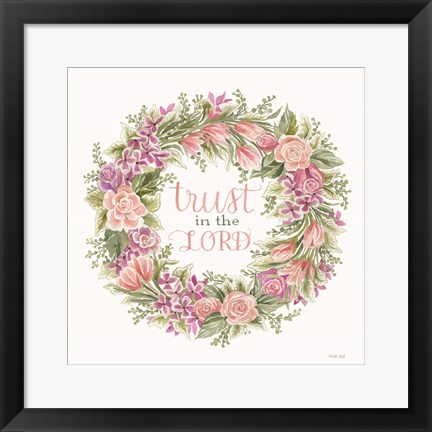 Framed Trust in the Lord Floral Wreath Print