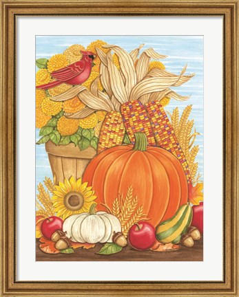 Framed Fall Pumpkin &amp; Cardinal Print